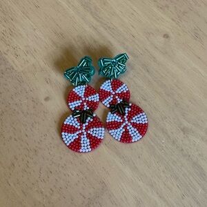 Red and Green Spiral Beaded Earrings